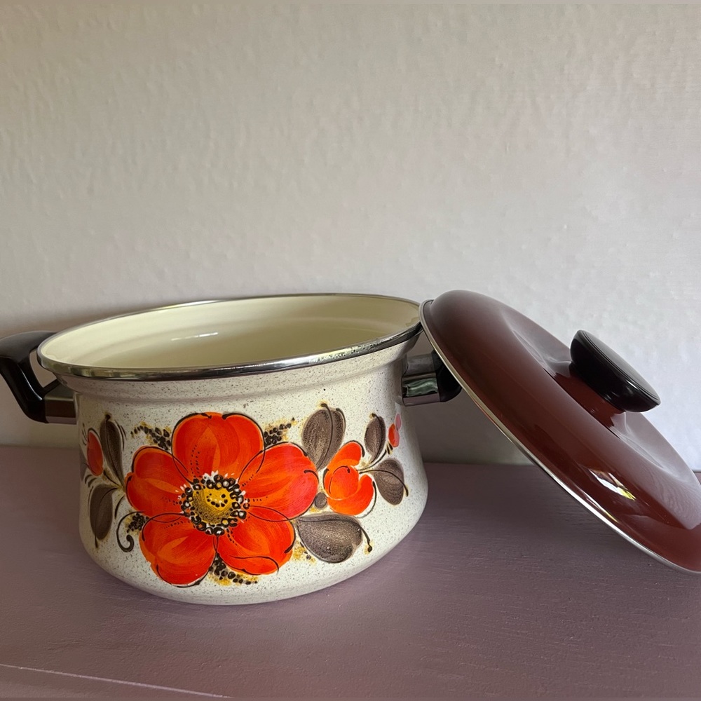 Sankoware Show Pan vintage floral enameled pot - Picture 2 of 3
